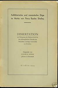 <b>Hörr</b> Aufklärerische und romantische Züge bei Shelley 1934